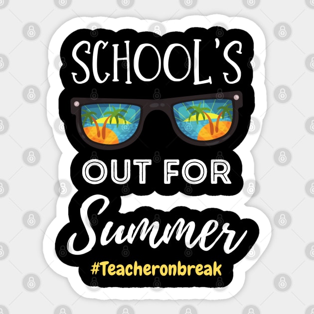 School Is Out For Summer, Teacher On Break Retro Sunglasses Teacher Summer Vacation Gift Sticker by JustBeSatisfied